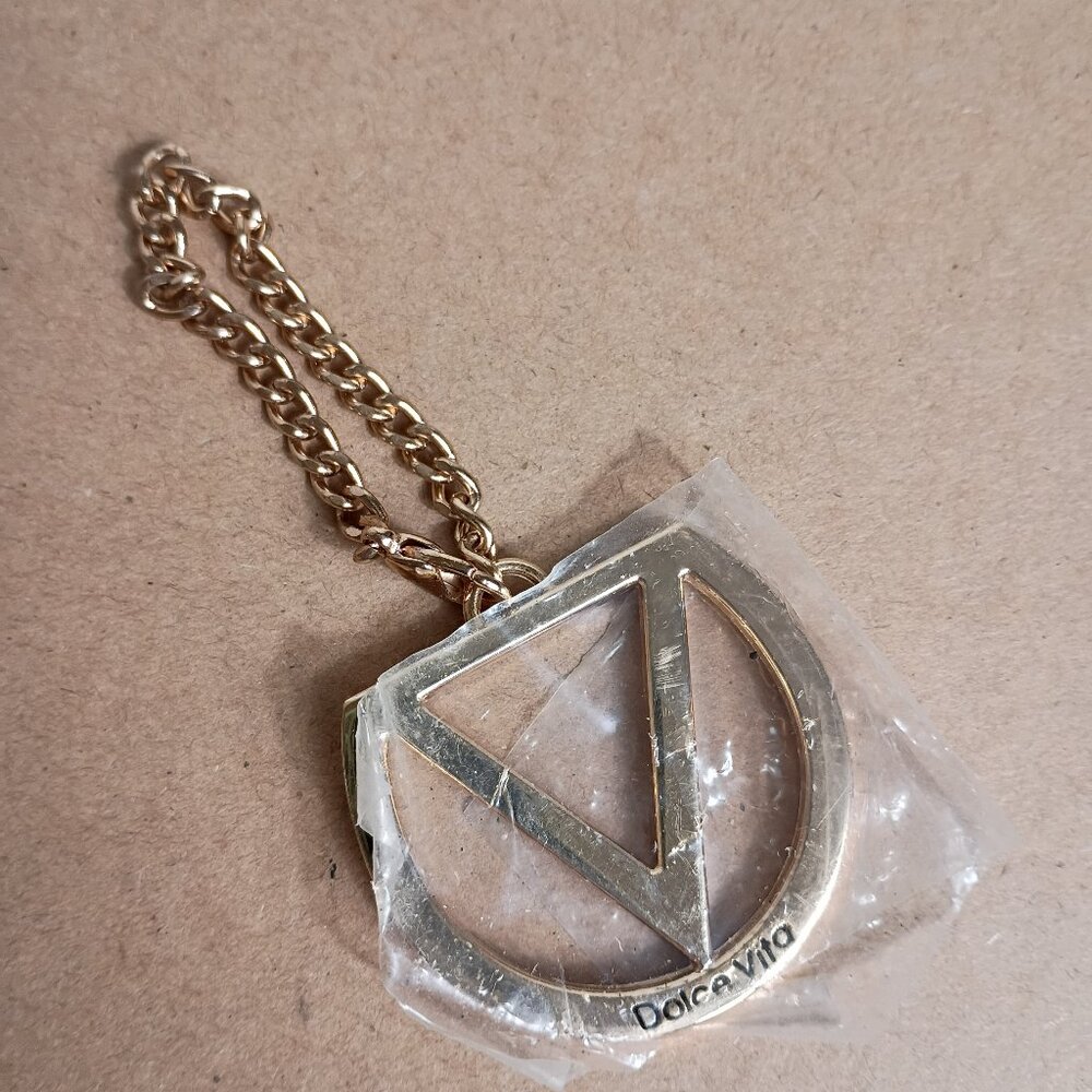 Dolce Vita Gold Tone Bag Charm Pendant Purse Decor 1.5 in Keychain Logo